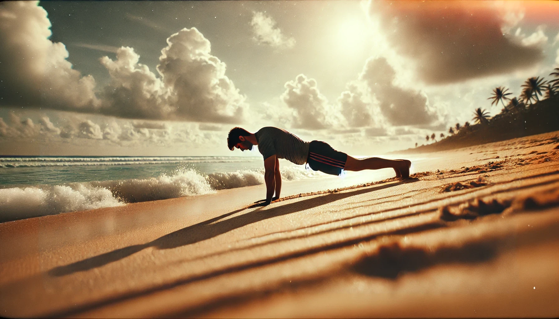 A person doing core-strength exercises on the beach